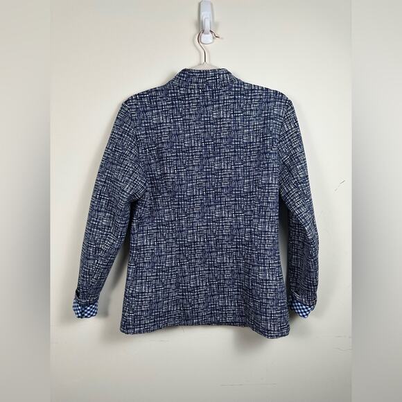 J.McLaughlin Navy White Neoprene Zip-down Jacket Size Large Gingham Interior - Picture 6 of 7